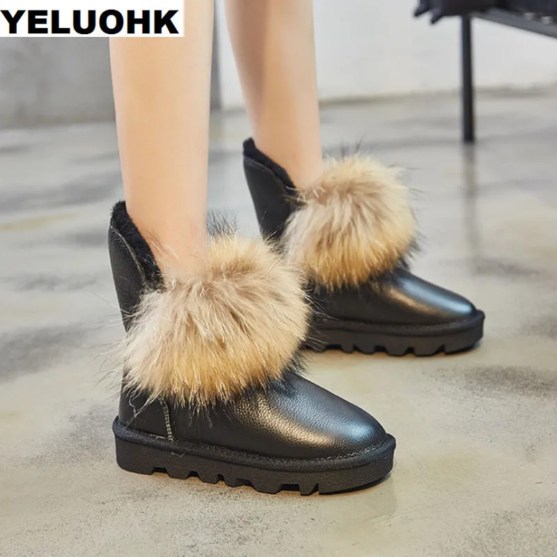 

New Arrive Waterproof Snow Boots Female Shoes Plush Warm Winter Shoes Woman Genuine Leather Ankle Boots For Women High Quanlity