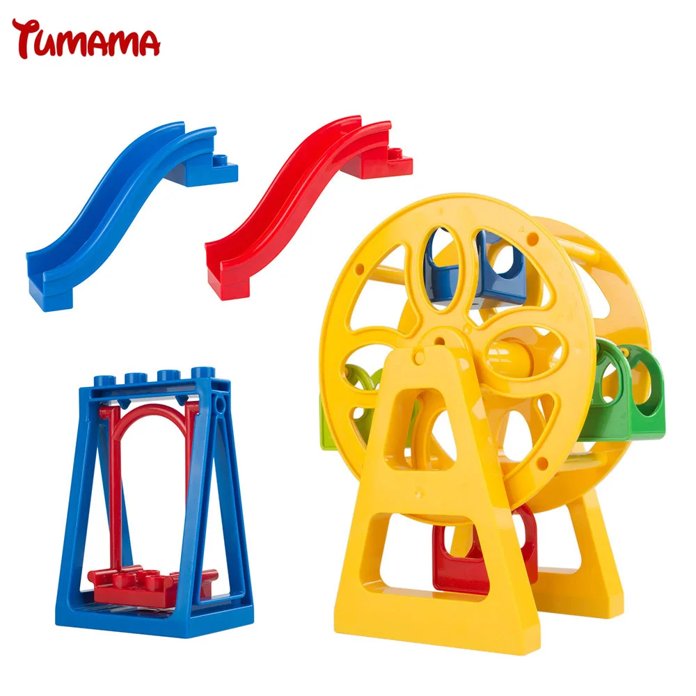 Amusement Park Large Particle Building Blocks font b toys b font Swing Ferris Wheel Slide Assemble