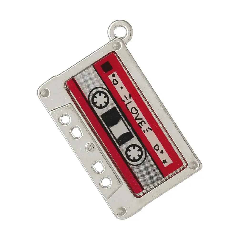 

DoreenBeads Zinc metal alloy Charm Pendants Cassette Tape Silver Tone Heart Pattern Inlaid faceteds 29mm(1 1/8")x 19mm ,1 Piece