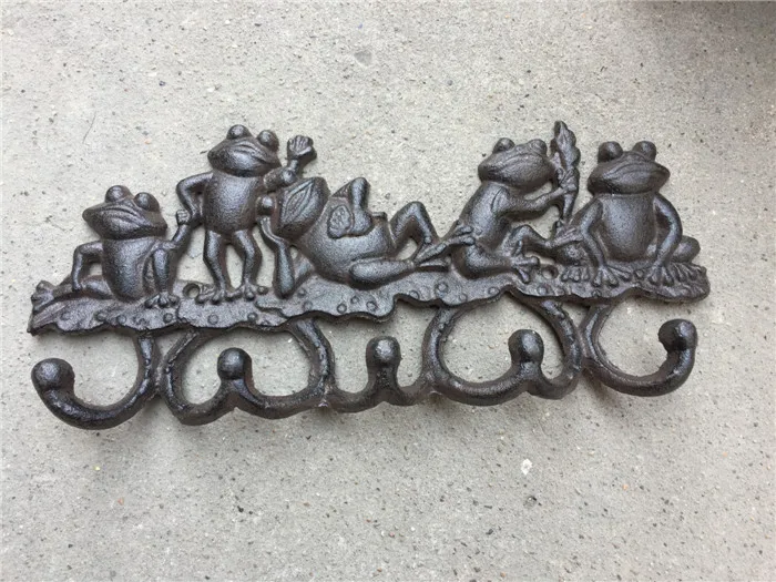 Cast Iron Decorative Frogs Coat Rack With 5 Hooks Key Hanger Holder