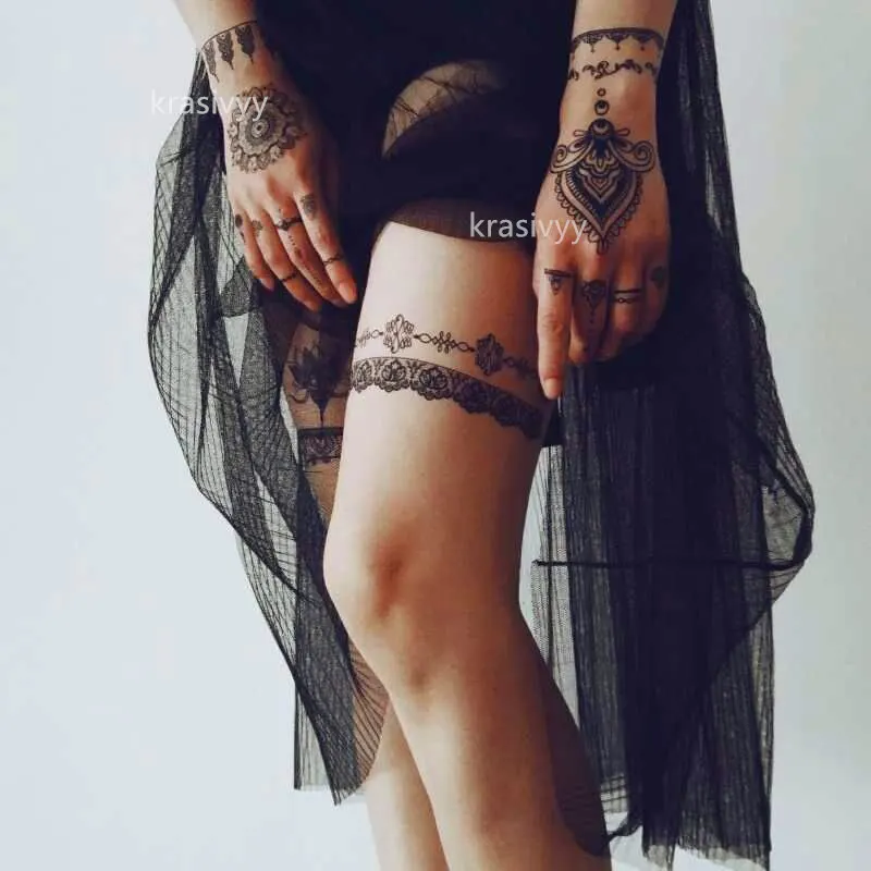 Красивые кружевные временные тату-наклейки, черные кружевные ювелирные изделия, арабские индийские татуировки, праздничные вечерние тату-пасты для макияжа, татуировки для девушек