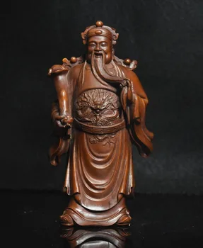 

Crafts statue 6" Chinese Folk collect Boxwood wood Stand Dragon Mammon wealth Money God Statue