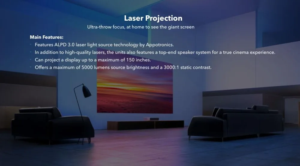 Лазерный проектор Xiao mi jia tv 150 дюймов многоязычный 4K Full HD с DOLBY DTS 3D HDR mi домашний кинотеатр
