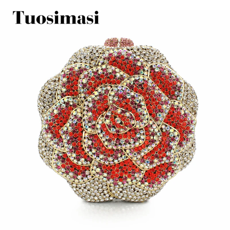 

Luxury Shiny HandBags Crystal Rose Clutch Bag Glitter Ladies Wedding Bags Evening Bags For Women Party Red Purse Handbags Bags