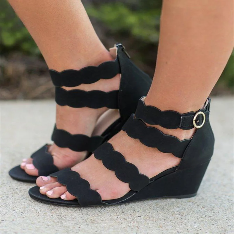 

Sandals Women Fashion Peep Toe Buckle Design Roman Wedges Sandals Women Summer Beach Lady Ankle Strap Shoes Sandalias mujer P25