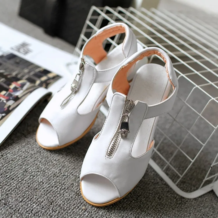 Большие размеры 11, 12, 13, 14, 15, 16, 17, босоножки на высоком каблуке Женская обувь женские летние простые универсальные сандалии на молнии с открытым носком