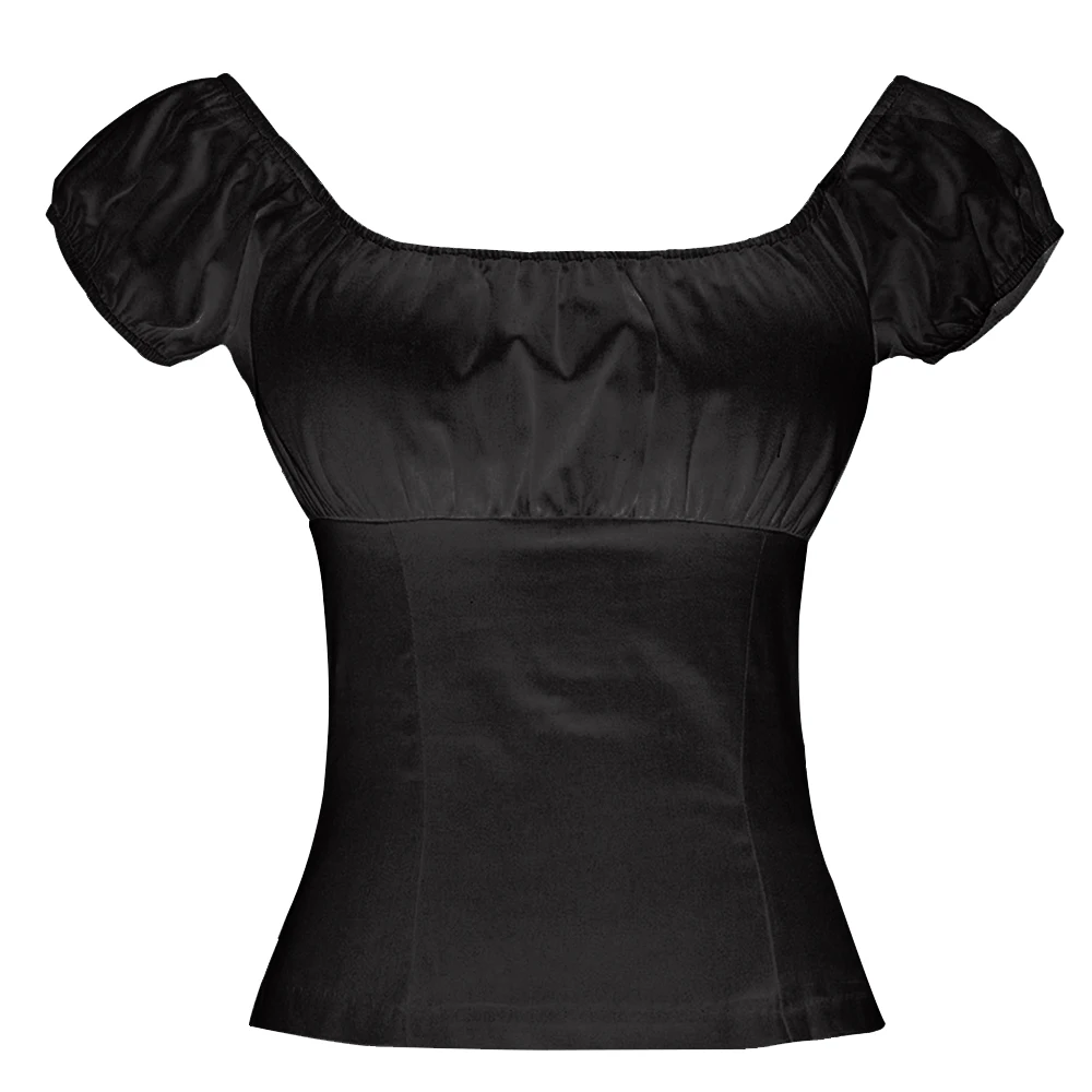 Meilleur Femme Rockabilly Conception S 7XL Plus La Taille Chemise Encolure À Volants Sexy Noir Blanc Blouse Bas du Dos Paysan Pin Up Femelle tops