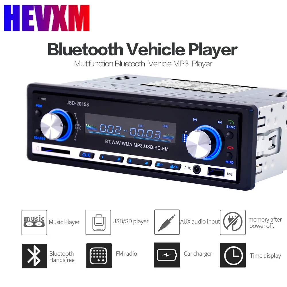 

2019 12V Bluetooth V2.0 USB/SD/AUX Car MP3 Radio Auto Stereo Audio Player MMC Subwoofer Vehicle 1Din FM Receiver Autoradio