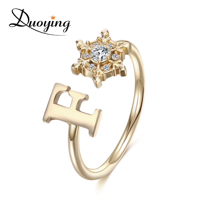 3UMeter Custom Ring Initiarl Letter Open Snowflake Crystal Rings Gold Plating Really for Fashion Christmas Gifts Women | Украшения и