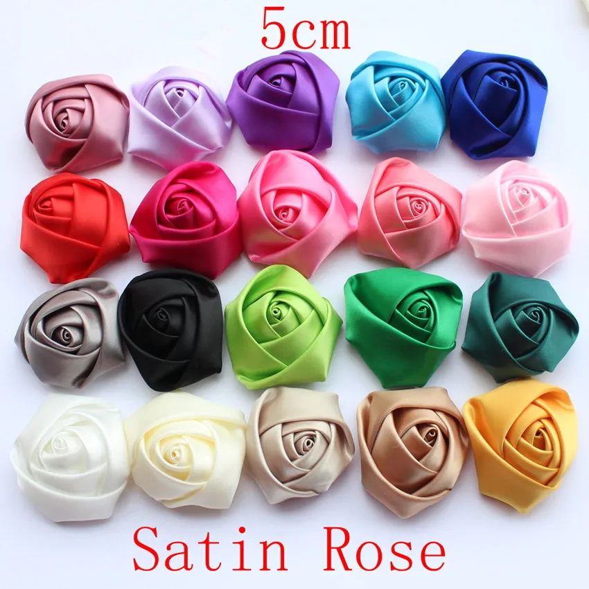 Buy 2 inch Satin Rose Flower Satin Rosette For Girls Hair Accessories 31 Colors