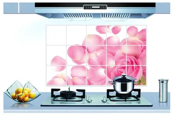 

Pink rose flower Kitchen Anti oil wall paper Vinyl wall stickers, Removeable wall decals Sticker on the wall
