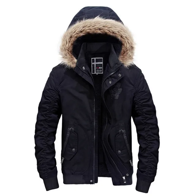 Winter Jacket for Men Detachable Hooded Jacket With Fur Inside Solid Warm Windbreaker Jackets