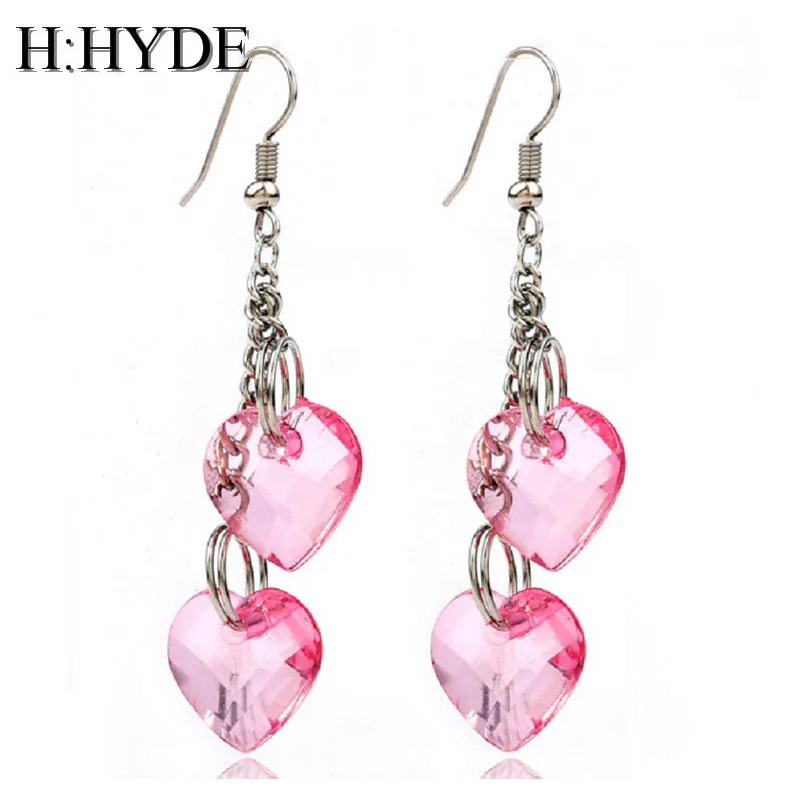 

H:HYDE Love heart woman fashion sweet drop earring design Dangle Earrings for Bride Crystal boucle d'oreille