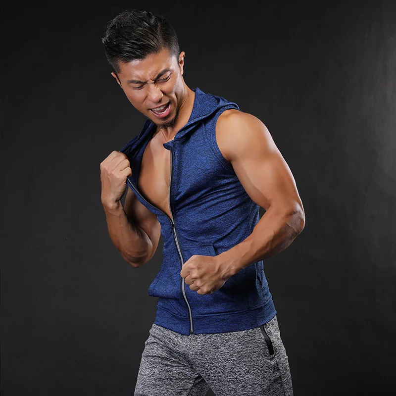 

Men's hoodie sweatshirts fitness clothing bodybuilding tank top men Sleeveless zipper Shirt Casual hoodies fashion vest clothes