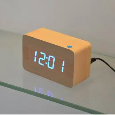 FiBiSonic деревянные Будильники с термометром, управление звуком деревянные светодиодные часы, цифровые настольные и настольные часы - Цвет: bamboo white blue
