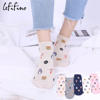 

Cute Cotton Cartoon Spirited Away Ghibli Miyazaki Anime Women Socks Harajuku Summer Totoro Stripes Funny Ankle Socks Ne56230