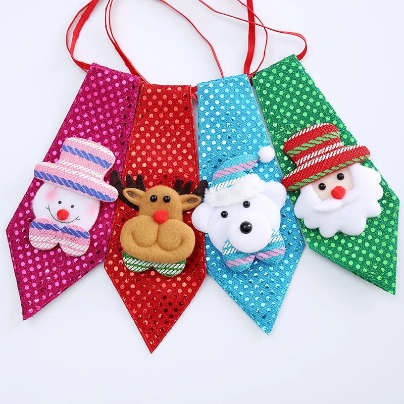 

Christmas Tie Sequins Santa Claus Snowman Reindeer Bear Christmas Decoration For Home Xmas Decoration Kids Toy Ornaments 9A0087