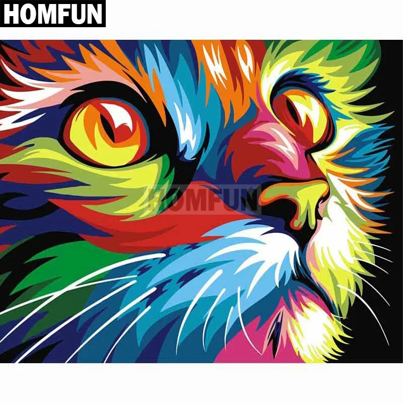 

HOMFUN Full Square/Round Drill 5D DIY Diamond Painting "Colored cat" Embroidery Cross Stitch 5D Home Decor Gift A02631