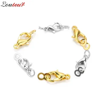 

LOULEUR 30pcs/lot 14x7/12x6mm Gold Rhodium Color Lobster Clasps Hooks With 8 Ring End Clasp Connector Diy Jewelry Findings