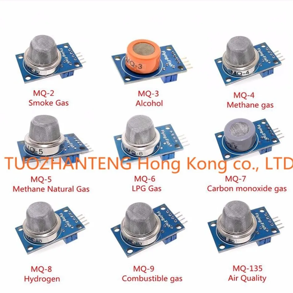 9 шт./1 лот датчик обнаружения газа Модуль MQ-2 MQ-3 MQ-4 MQ-5 MQ-6 MQ-7 MQ-8 MQ-9 MQ-135 Сенсор модуль Сенсор Starter Kit