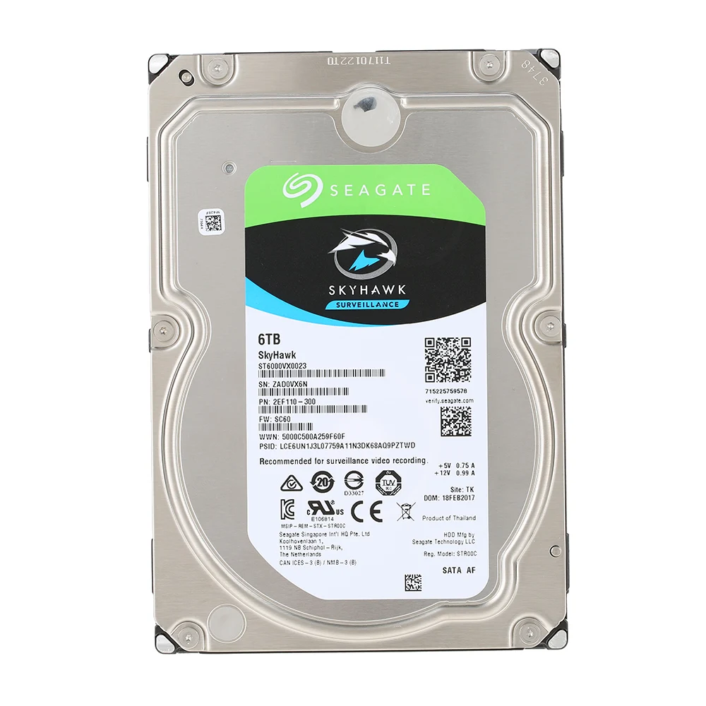 Внутренний жесткий диск Seagate Skyhawk 6 ТБ 7200 об/мин SATA 3 5 дюйма 256 Мб кэш памяти ST6000VX0023| |