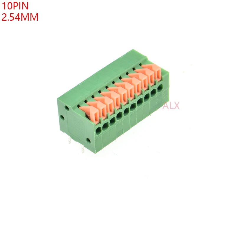 

10PCS KF141R 10 pin spring terminal block connector 2.54MM pitch right angle 10PIN 10P FOR pcb mounted splicing