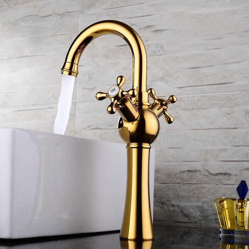 

Bathroom Sink Taps Gold Color Single Hole Deck Mounted Waterfall Hot and Cold Water Mixer Faucets MPDK007