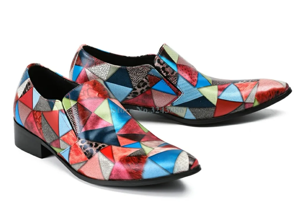 Coloridas Fashion Baixos Picture Club Sapatos Homens As Mocassins Geométricas Night De Dedo Confortável Couro Apontado Festa 4gqdxt