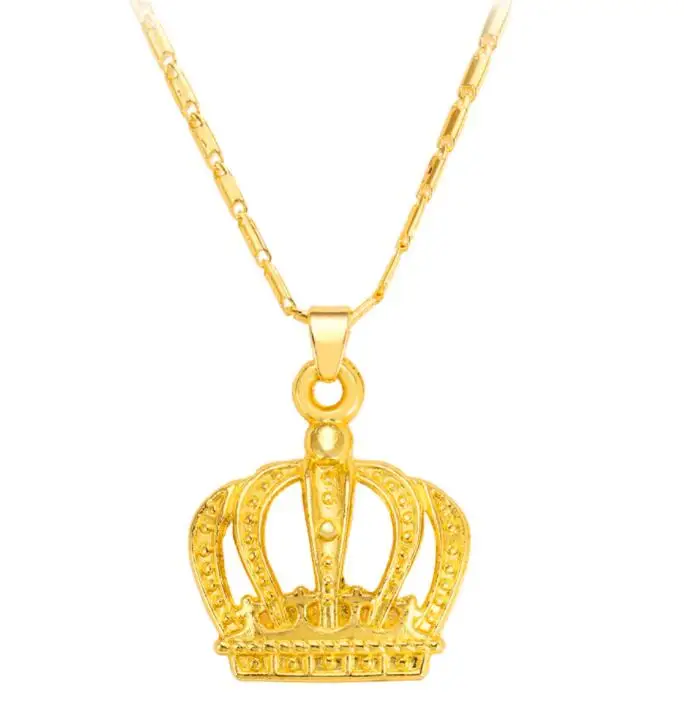 

Trendy Gold Color Princess King Queen Crown Pendant Bling Cuban Chain Necklace Men Hip Hop Rock Fashion Style Long Twist Jewelr