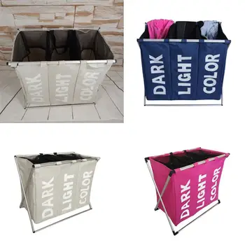 

OUNONA Laundry Hamper Foldable Laundry Storage Basket Bracelet Laundry Bag Bathroom Product Triple Compartment