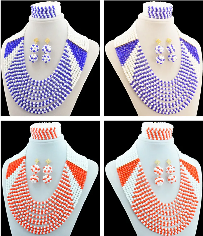 

Latest New nigerian wedding african beads teal bule white crystal beaded Women Jewelry Set Free Shipping NAF522