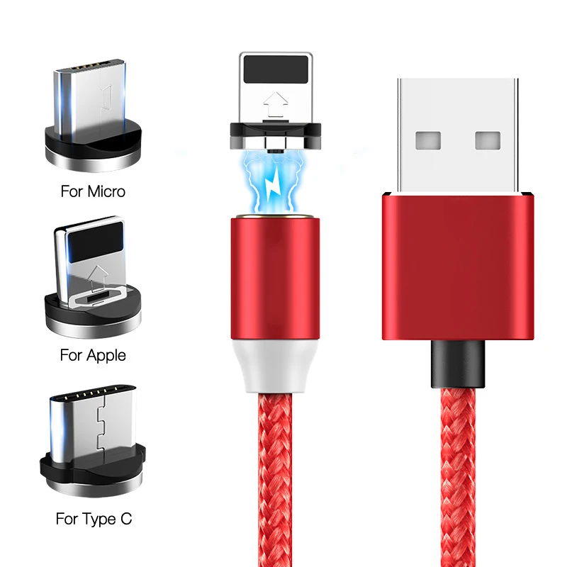 Магнитный кабель плетеный светодиодный Micro USB type C Магнитный usb-кабель для зарядки для Apple IPhone X 7 8 6 Xs Max XR samsung s9 шнур