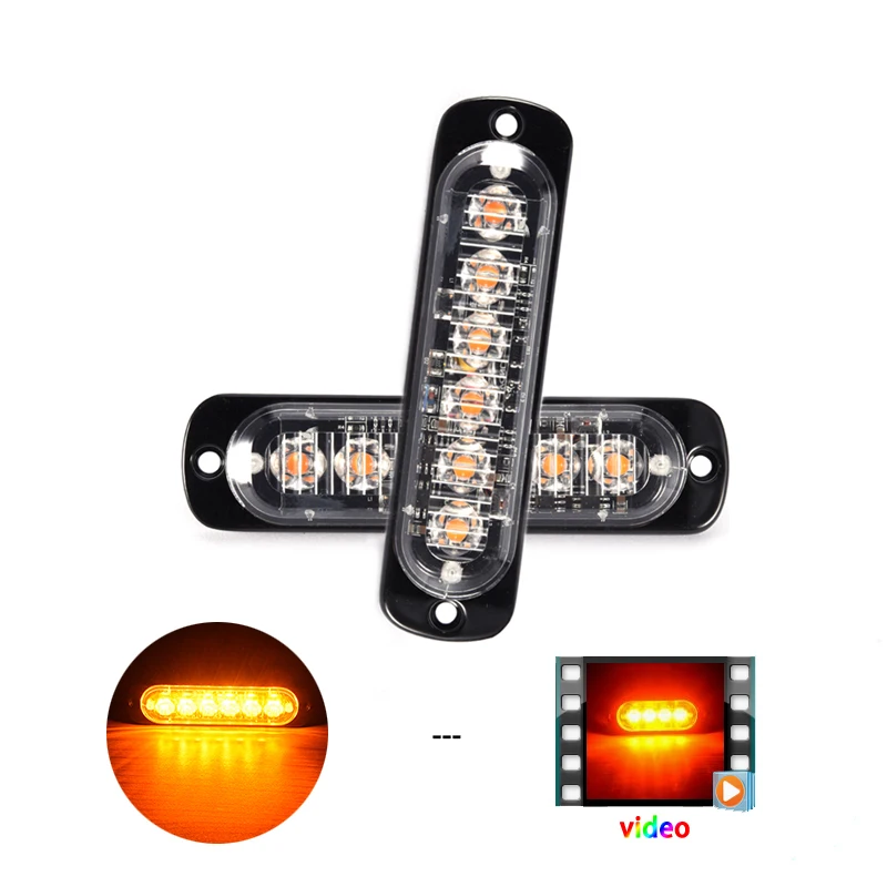 

2Pcs High Quality 6 LED Car Truck Van Side Strobe Light Warning Flasher Caution Emergency Construction Super Bright White Yellow