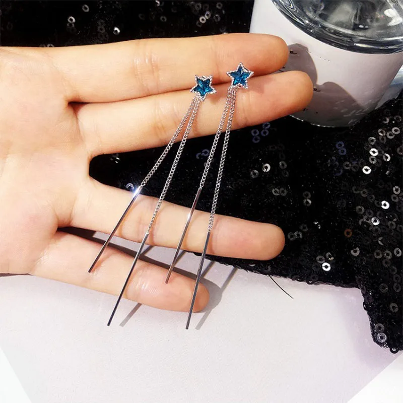 

Sparkling Star Fashion Star Long Sulphur Earrings Earrings Temperament Korean Personal Earrings