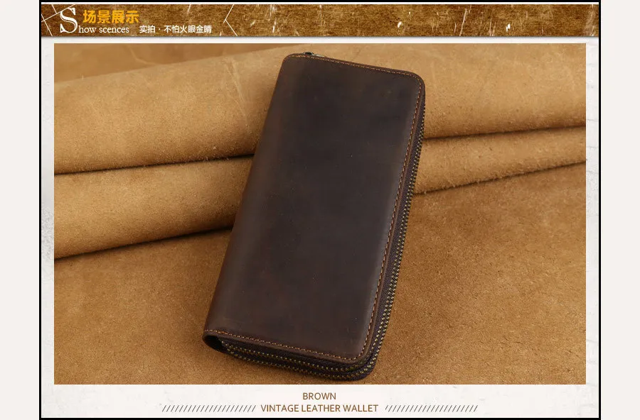 Imported Head Layer Cowhide Both Zipper Men Clutch Wallet Genuine Leather Male Long Purse Vintage Man Notecase PR084009