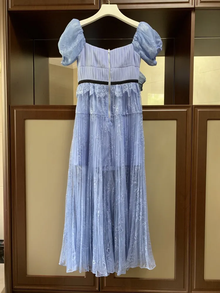 Высококачественная неделя моды женские элегантные короткие рукава кружка блузка женский воротник блузка юбка белая голубая юбка