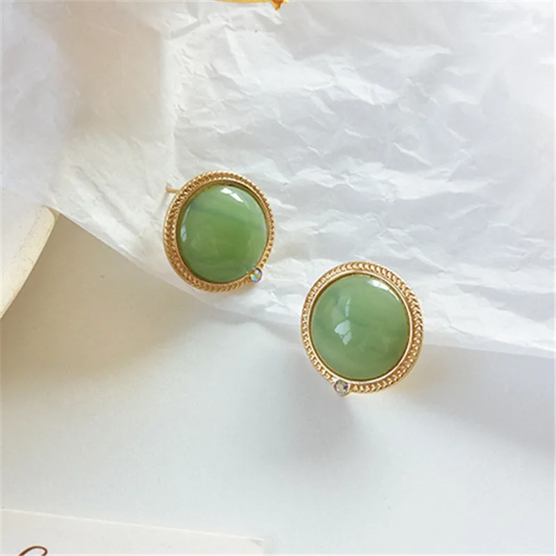 

Retro geometric circular natural stone stud earrings for women Fashionable women earrings stone jewelry accessories wholesale