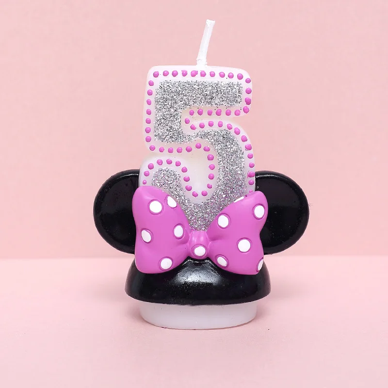 Свеча с цифрами на день рождения, с розовым бантом, Микки и Минни, Свеча для девочек, для маленьких детей, для дня рождения, юбилея, Свеча ручной работы с ароматом - Цвет: 5