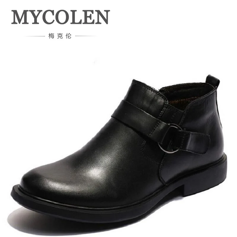 

MYCOLEN Snow Boots Brand Russian Style Genuine Leather Men Winter Shoes Business Plus Velvet Men's Dress Shoes Schoenen Mannen