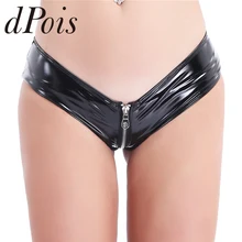 Женское нижнее белье, блестящая лакированная кожа, на молнии, промежность, низкая посадка, сексуальные бикини, трусы, нижнее белье, трусы, одежда для клуба и ночной жизни, трусики