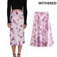Увядшие ins винтажная Высокая уличная окрашенная галстук с высокой талией с принтом эластичная талия миди юбка женская faldas mujer moda юбки женские
