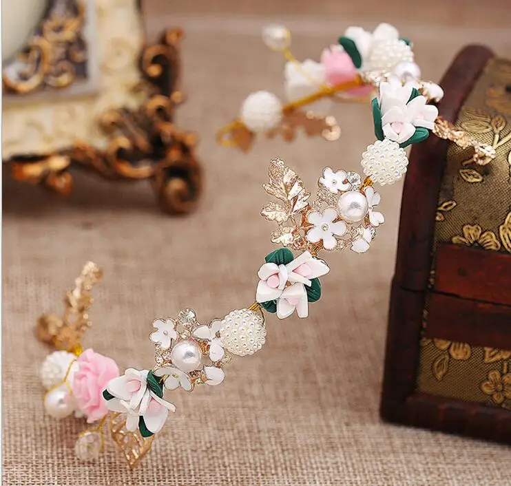 Корея невесты головной убор Красочные керамические цветок кристалл невесты волос украшения для волос свадебный головной убор