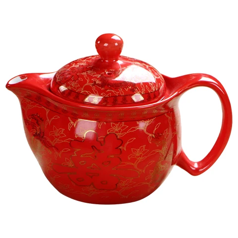 Household Ceramic Teapot Chinese Red Dragon And Double Hiness Household Ceramic Teapot Chinese Red Dragon And Double Hiness Teapots Wedding Gift 350ml