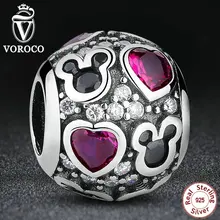 Original 925 Mickey Corazón encantos fit Pandora Pulseras y Brazaletes de La Joyería para Las Mujeres y Los Niños S129