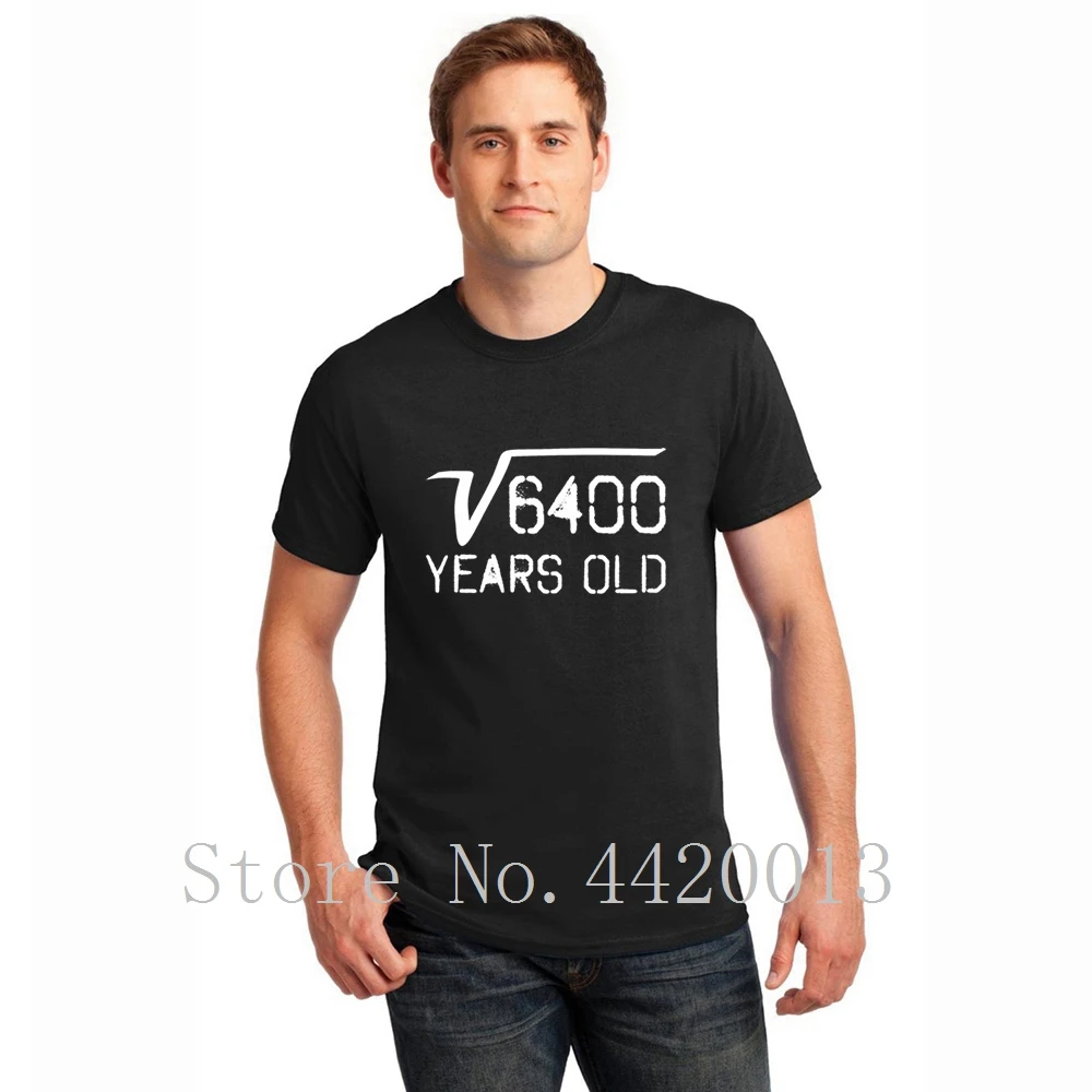 Design 100% cotton size S-3xl square root of 6400 80 years old clothing Gift Basic summer Formal hip hop men tshirt | Мужская одежда