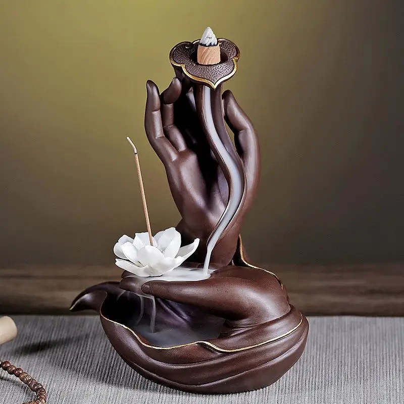 Керамика лотоса подставка для ароматических палочек в китайском стиле с цветочной Buddha'S пассивное курение водопад курильница для благовоний горелки фиолетовый; песок домашний декор