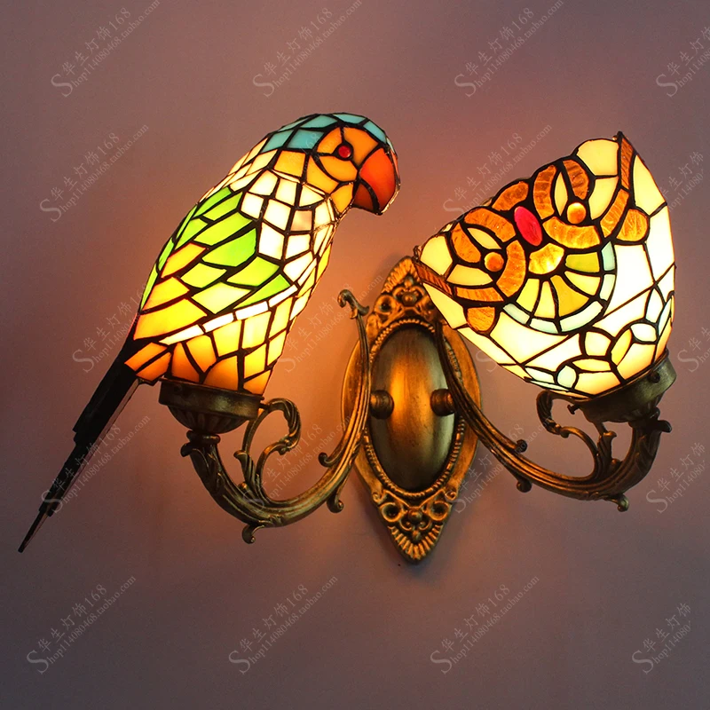 Living room dining room den bedroom bedside parrot complex Guti Tiffanylamp stained glass lamps Wall creative personality