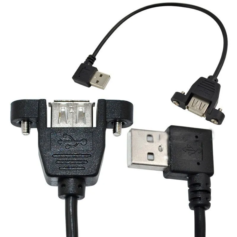 10pcs/lot Left Angle 90 Degree USB 2.0 Type A Male to Female Screw Lock