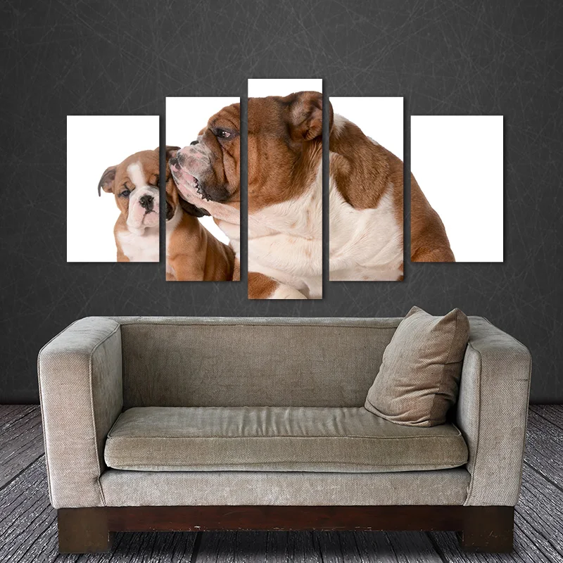 canvas-painting-wall-art-decor-BANMU-5-Panels-home-Dog-English-Bulldog-Family-Isolated-8-Week