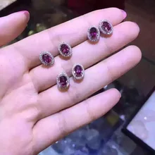 Натуральный красный камень гранат Серьги Серебро 925 природный камень серьги Дамская Мода Элегантный Круглый Серьги-капли для свадьбы